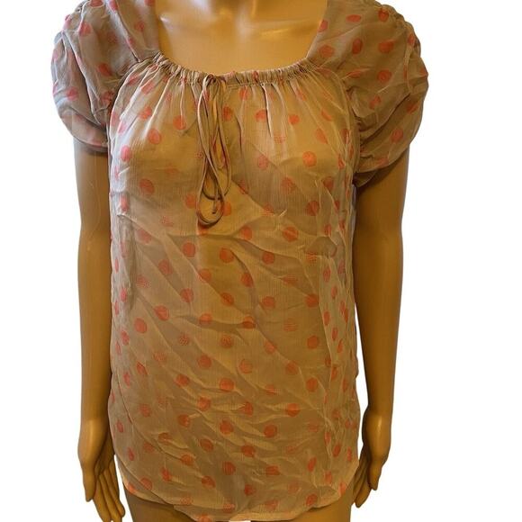 Y2K Princess Vera Wang Blouse Top Sz L Sheer Mesh Pink Dots Fairy Sexy Feminine - Picture 1 of 6